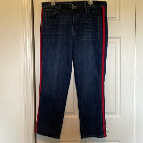 Talbots Flawless Sz 16 high waist modern ankle jeans navy/red vertical stripe - Picture 4 of 11